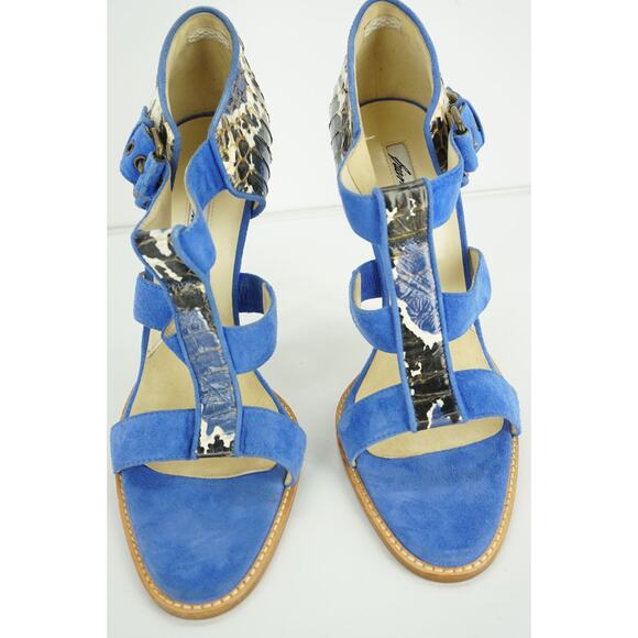 Brian Atwood Audra Blue Suede Snake High Heel Sandals Size 7.5 New $695 - Picture 9 of 11